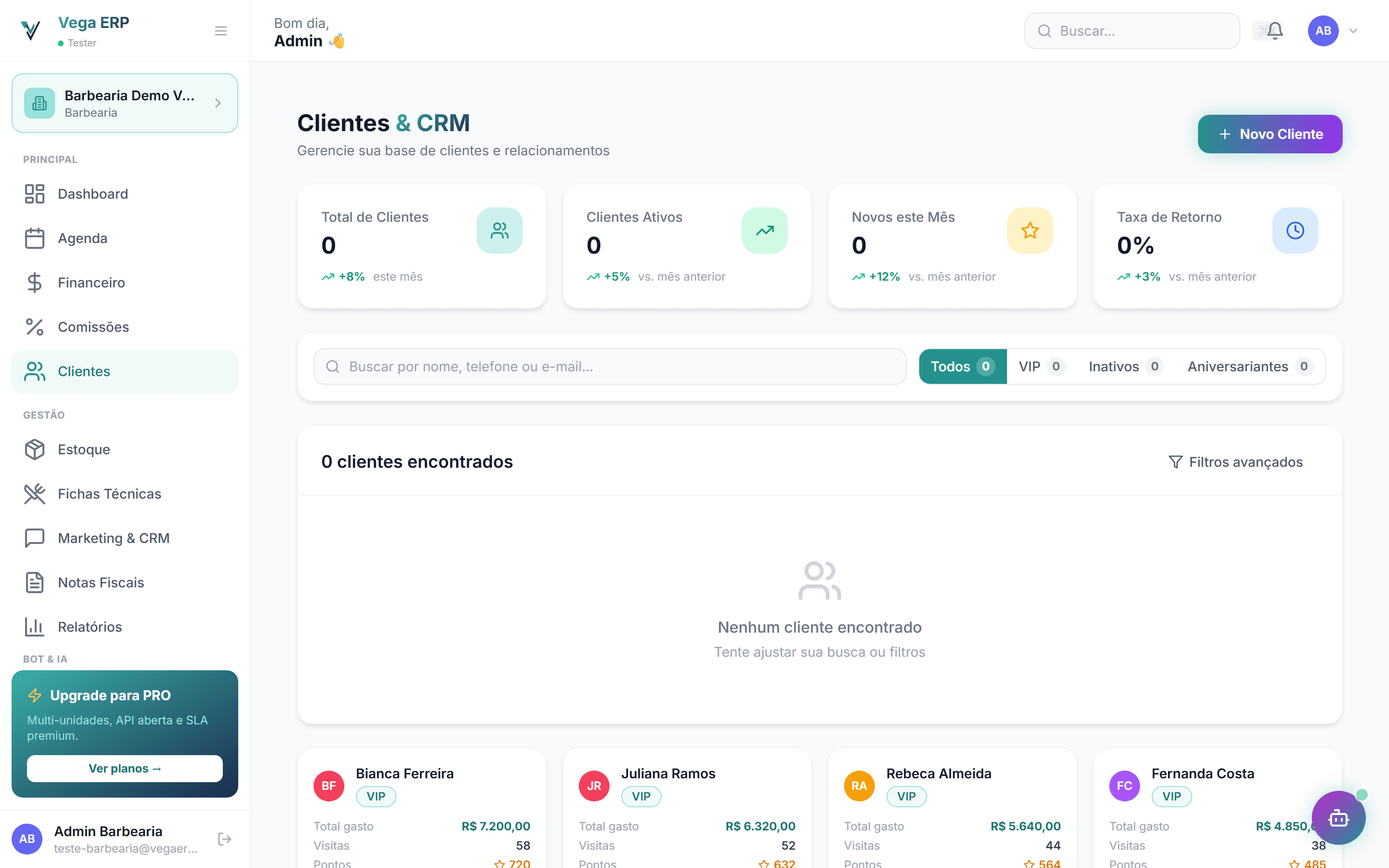 CRM de clientes e pets no VegaERP