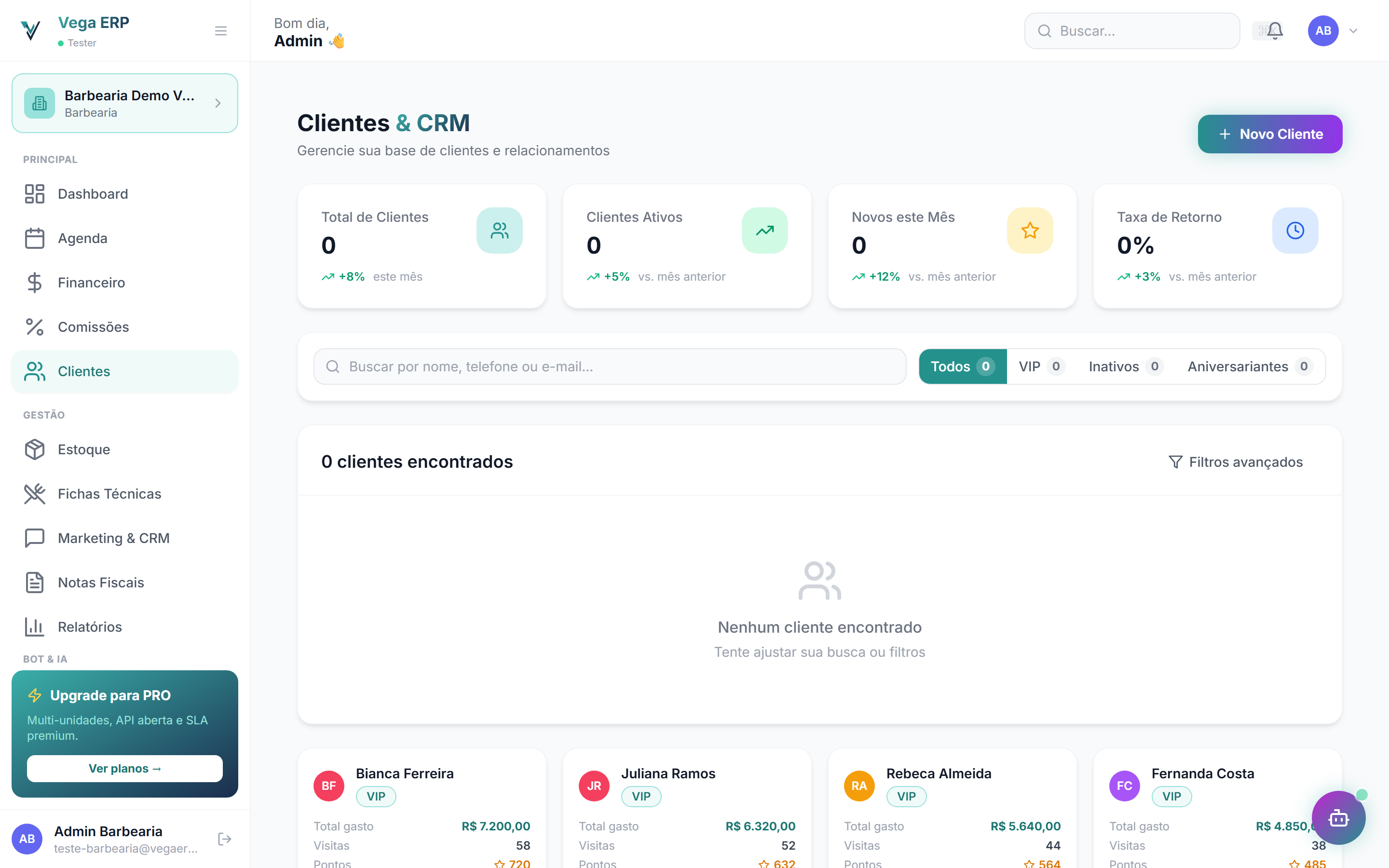 CRM de clientes e pets no VegaERP